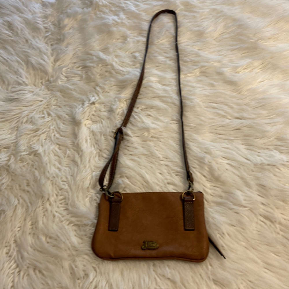 JUSTIN CROSSBODY BAG SMALL DIMENSION IN PHOTOS BNWOT COLOR TAN AND BROWN